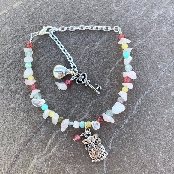 Owl Rose Quartz beaded anklet and/or bracelet - Picture 3 of 9